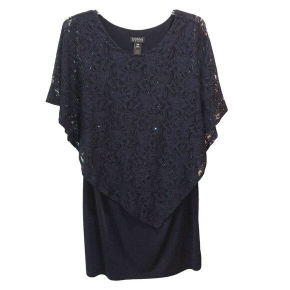 En Focus Womens Size 18W Navy Blue Floral Lace Poncho Cape Cocktail Dress 18 - Picture 2 of 10